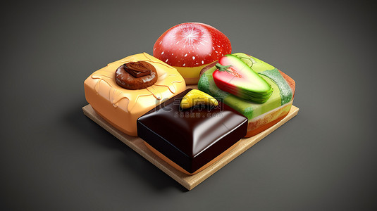 食品图形背景图片_3D 图标设计中的食物图形