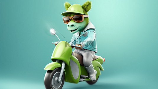 卡通马马背景图片_骑摩托车巡航的古怪 3D 马角色