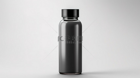 白色背景上孤立的黑色塑料或玻璃瓶的 3D 渲染模型