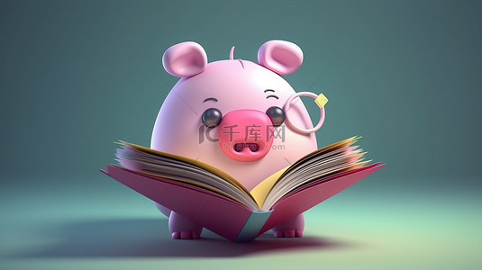 可爱幽默背景图片_以 3D 渲染的可爱的金融书籍角色