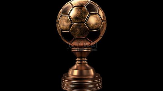 游戏第一名背景图片_带有青铜饰面和嵌入式剪切路径的足球奖杯的独立 3D 渲染