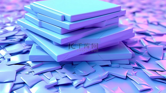 id色板背景图片_光泽的蓝色板混乱不堪，柔和的丁香背景上的 3D 抽象插图