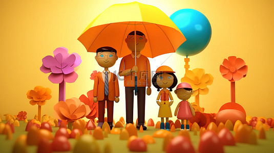 家庭孩子背景图片_3d 渲染的一个快乐的家庭