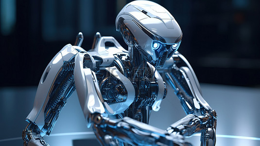 概念化机器人技术的未来 人工智能机器学习和先进技术的 3D 渲染