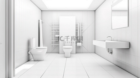 厕所公用背景图片_3d 逼真的渲染中的白色浴室厕所