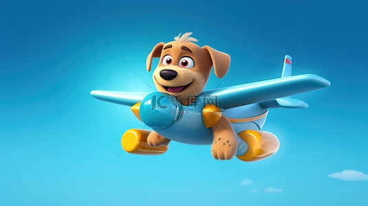 滑稽的 3D 犬飞行员在云端翱翔