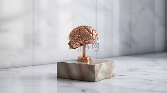 大理石讲台显示青铜大脑符号非常适合网站社交媒体演示设计模板和更多 3D 渲染
