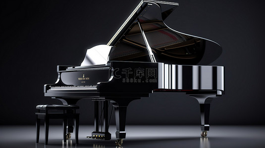 钢琴优雅背景图片_喜怒无常的工作室 3D 渲染中优雅的黑色三角钢琴