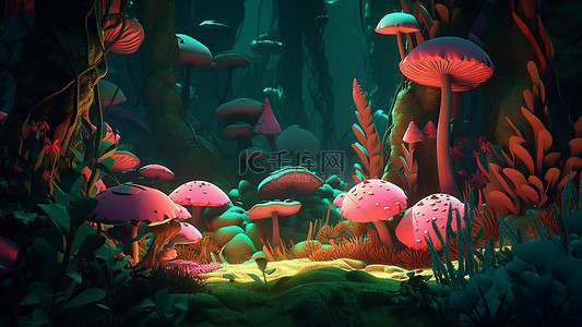 野生菌菇背景图片_森林树木植物卡通蘑菇
