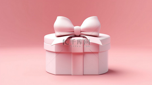 令人惊叹的 3D 渲染开放式白色礼物，在柔和的粉红色背景下装饰着可爱的蝴蝶结