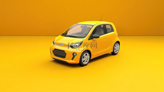 黄色城市汽车上的空白画布，适合您的创意设计 3D 渲染