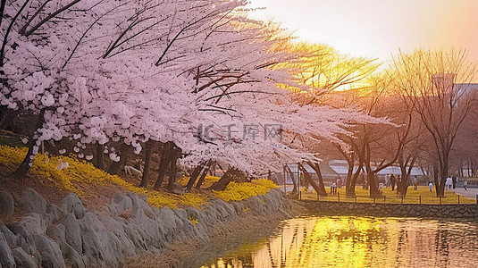 公园樱花背景图片_由美