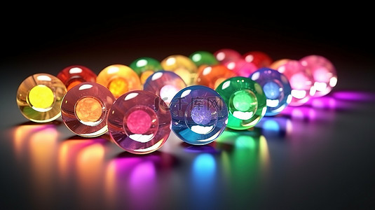 黑红色发光背景背景图片_发光玻璃球闪烁着一系列颜色的糖果 3D 渲染