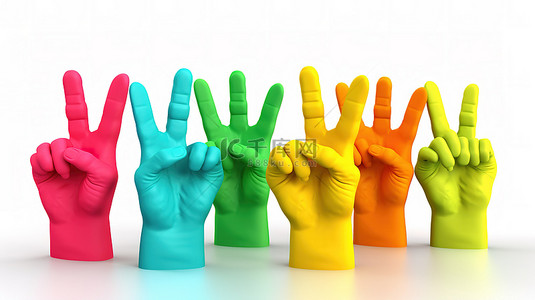 彩色大拇指手势背景图片_孤立的白色背景，带有 3d 彩色手给出“确定”的手势