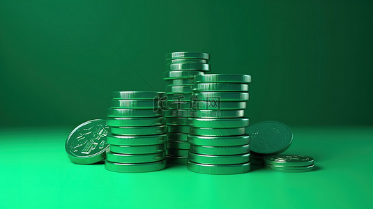 3D 在充满活力的绿色背景上渲染金钱，这是储蓄和未来无现金社会的视觉表现