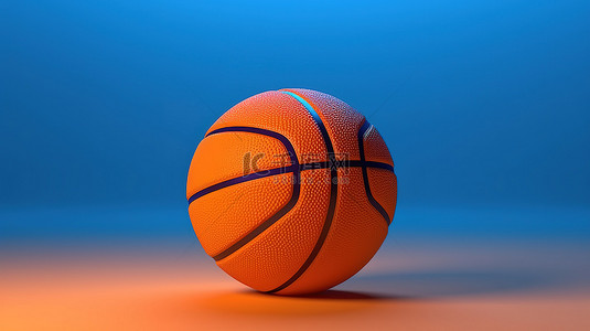 蓝色背景与橙色篮球的 3D 渲染