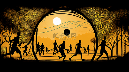 红色人物剪影背景图片_运动男运动员奔跑球网背景