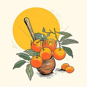 小落背景图片_橙枝，小水果和木勺