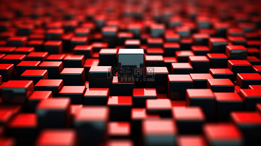 红色立方体块在黑色立方体块中隔离的 3D 渲染