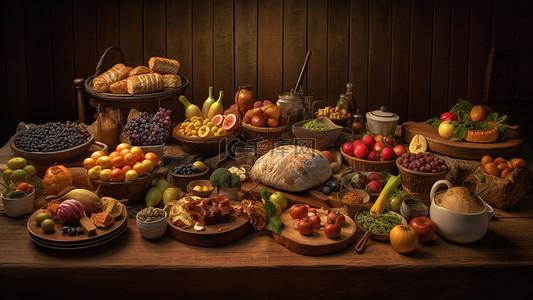 面包背景图背景图片_餐桌食物面包水果背景