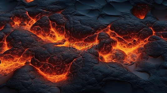 3d 渲染中火山熔岩和岩浆的火热景观抽象纹理