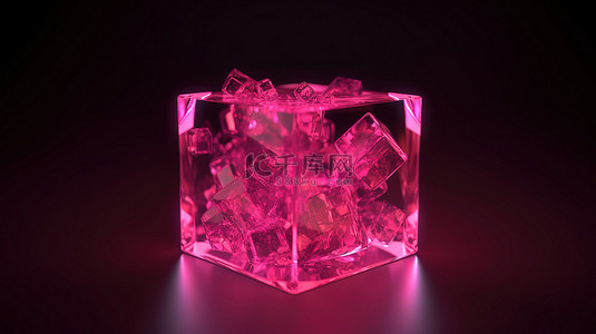 水晶素描背景图片_未来派粉色水晶立方体装饰的 3D 抽象渲染