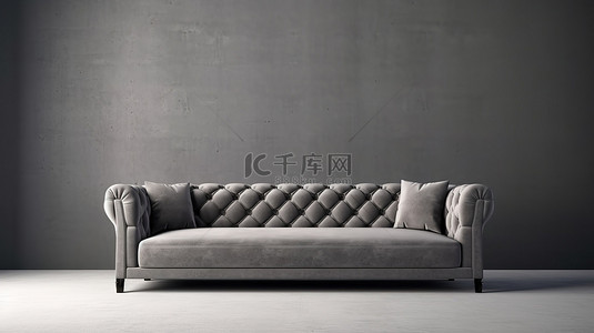 广告背景墙背景图片_灰色背景上显示的现代沙发，用于广告的织物软垫 3D 渲染模型