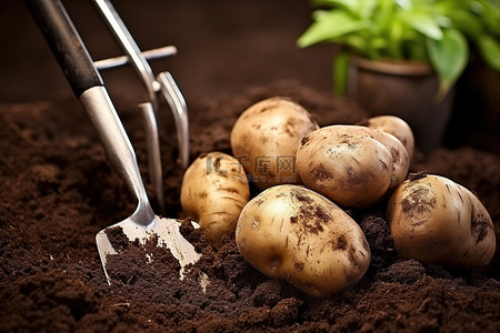 土里背景图片_一些土豆在土里