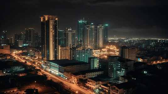 扁平城市插画背景图片_夜色灯光高楼建筑