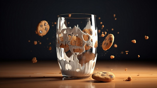 美味的葡萄背景图片_美味的 3d 饼干，葡萄干层叠成一杯牛奶