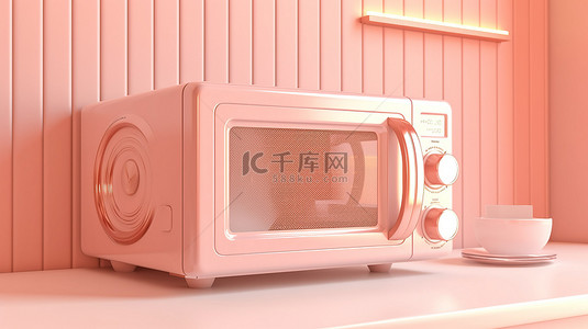 主页按钮背景图片_厨房概念抽象微波炉在柔和的粉红色奶油 3D 渲染对象