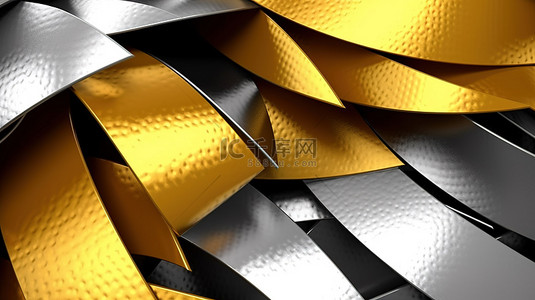 金银色调金属质感的 3D 渲染