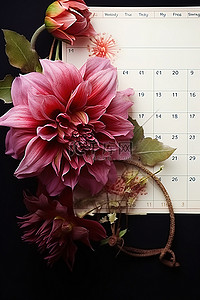 一朵红色的花放在日历的正面