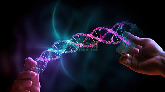 化学镊子背景图片_DNA 分子和手持镊子的 3D 渲染