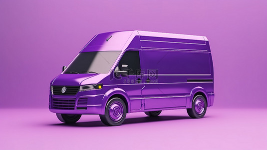 带有充满活力的绿色车轮的紫色小巴的 3D 渲染，用于送货服务