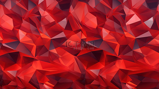 红色低多边形三角形的 3D 渲染插图