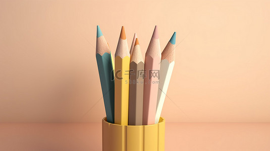 卡通橡皮铅笔背景图片_柔和的彩色背景增强了传统铅笔的三维渲染