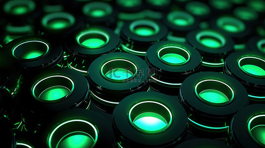 动态霓虹灯风格图案，黑色和绿色圆圈优雅奢华的抽象背景，适合商业 3D 插图