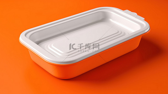 可定制的白色塑料食品托盘，在充满活力的橙色背景上带有空白标签