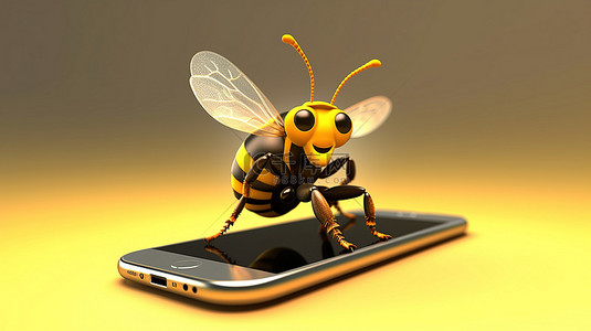 昆虫插图背景图片_蜜蜂与电话的 3d 插图