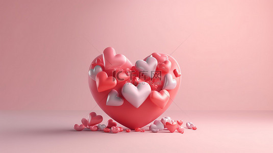 情人节贺卡背景图片_令人惊叹的心 3D 渲染插图为您的情人节贺卡设计