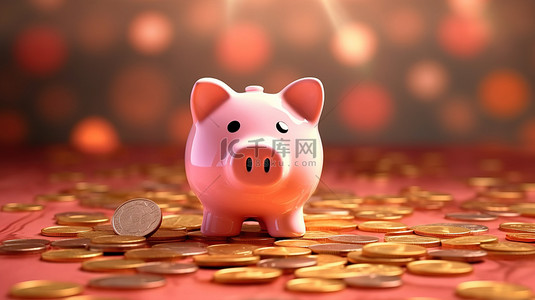 现金背景图片_装满硬币的存钱罐的 3D 插图