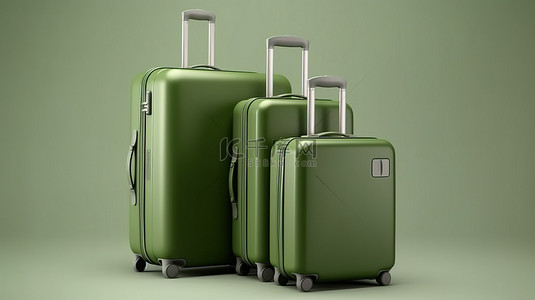 飞机绿色背景图片_可持续旅行的环保手提箱 3D 绿色行李模型