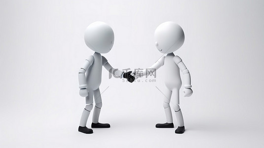 卡通风格 3D 渲染白色背景上的握手，代表商业交易的概念