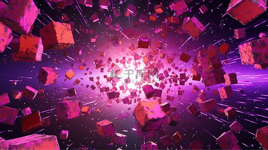 爆炸性数字抽象一个色彩缤纷的 3D 立方体星球，充满活力的粉色和紫色色调
