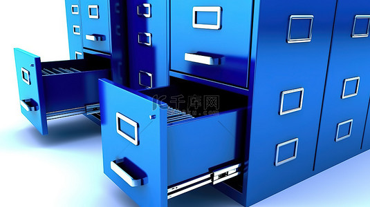3D 文件柜，冷蓝色调，文件夹井井有条