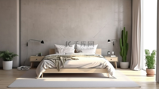 现代简约设计背景图片_家居样机中的简约卧室室内渲染