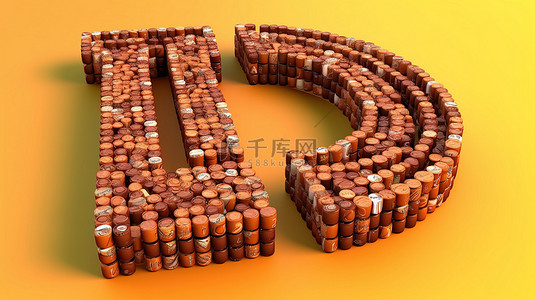 3D 插图中的可食用字母巧克力片字母和符号