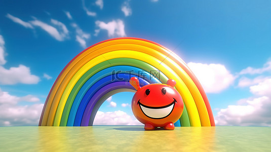 卡通太阳与彩虹的 3d 呈现器