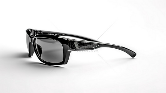 清晰的白色背景下优雅的黑色 3D 眼镜